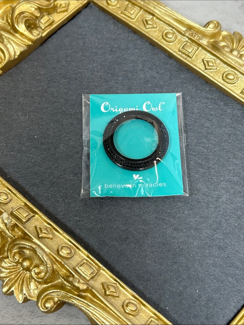 Origami Owl Medium Black Crystal-Accented Face Plate